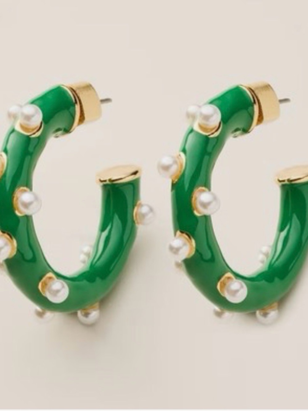 Kate Spade Green Pearl-Accent Hoop Earrings